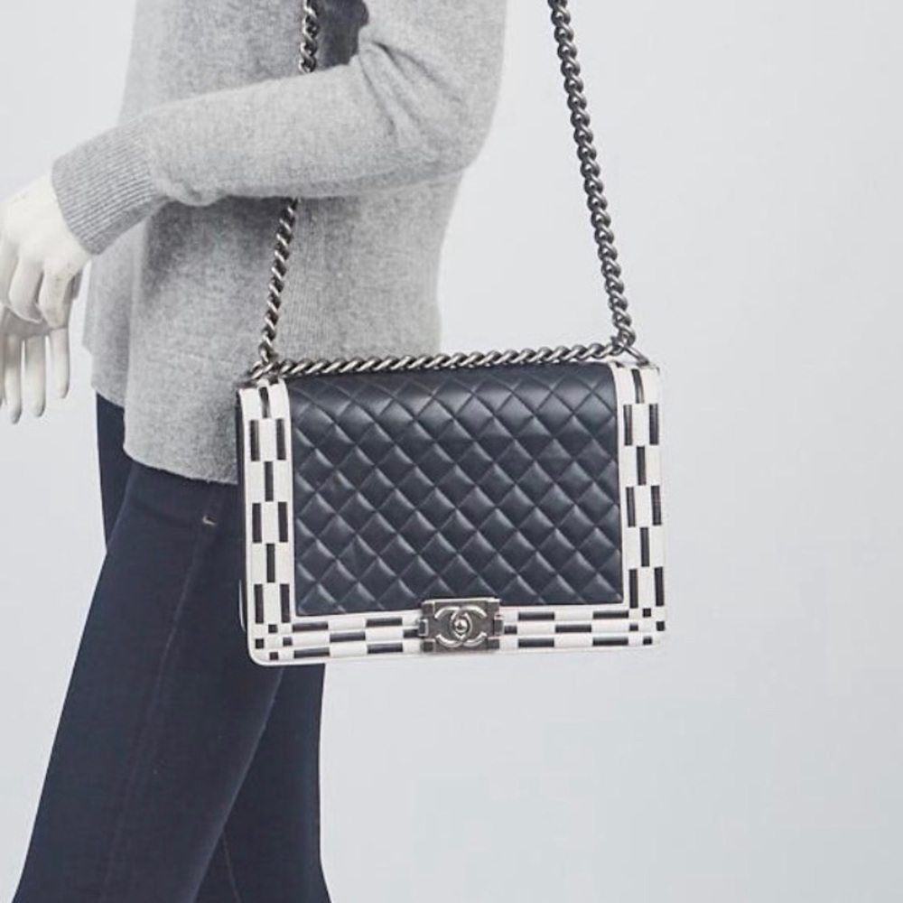 Quilted Lambskin leather White and Black Medium Boy Bag